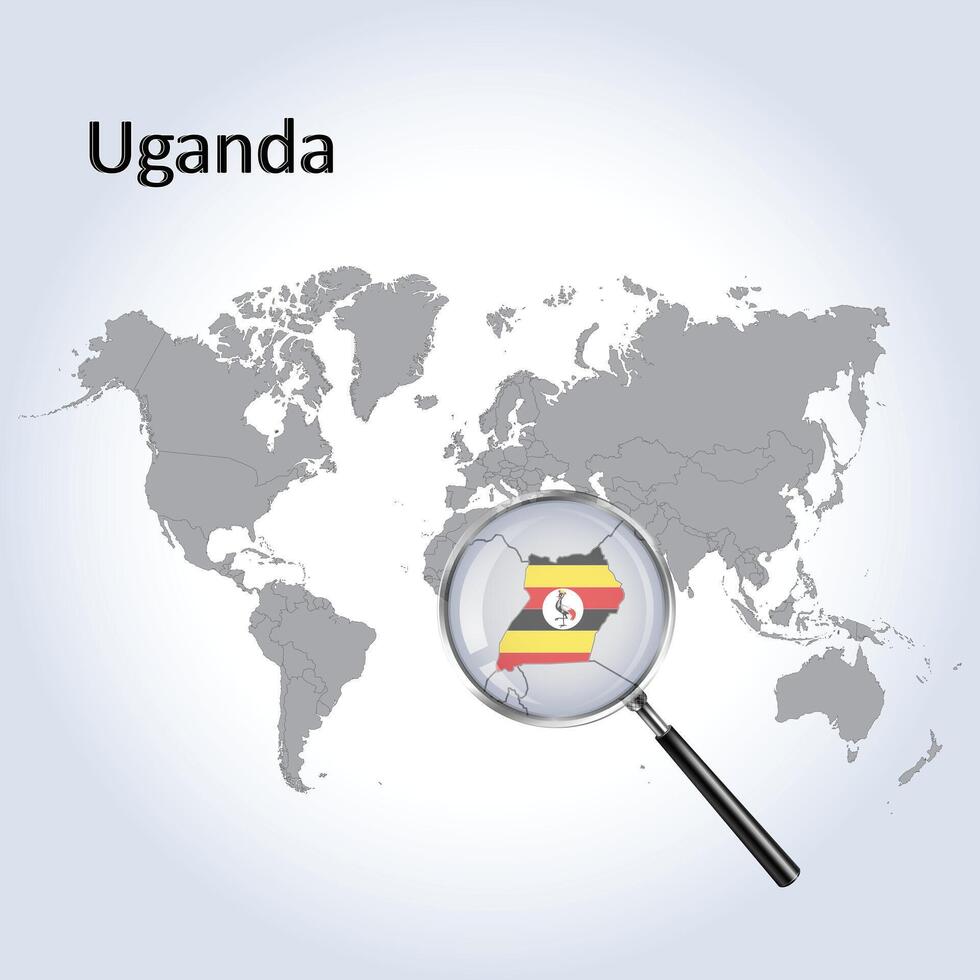 magnificado mapa Uganda con el bandera de Uganda ampliación de mapas vector Arte