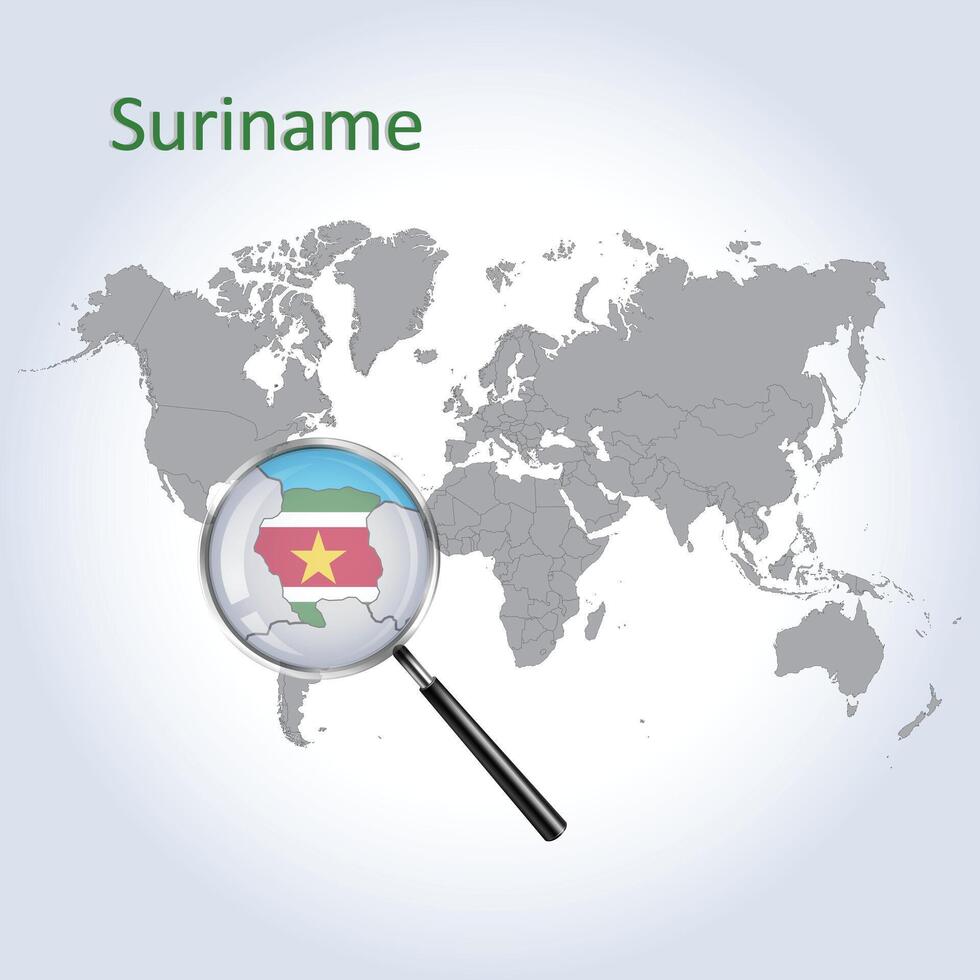 Magnified map Suriname with the flag of Suriname enlargement of maps, Vector Art