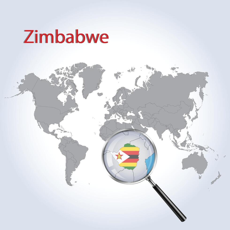 Magnified map Zimbabwe with the flag of Zimbabwe enlargement of map, Vector file