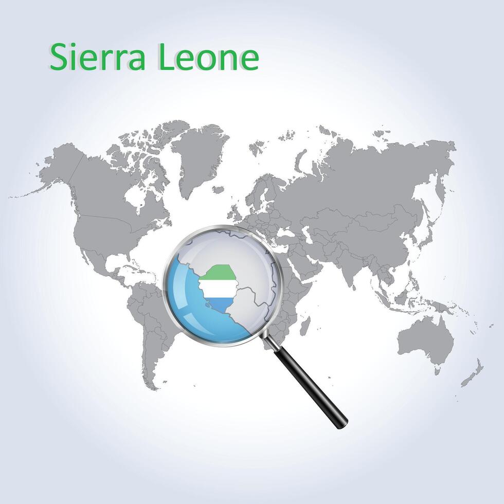 Magnified map of Sierra Leone with the flag of Sierra Leone enlargement of maps, Vector art