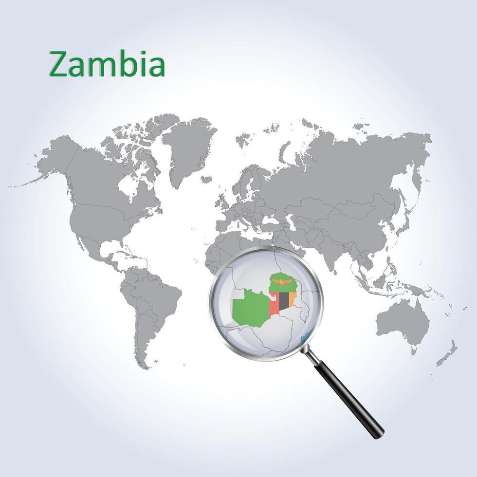 magnificado mapa Zambia con el bandera de Zambia ampliación de mapa, vector archivo