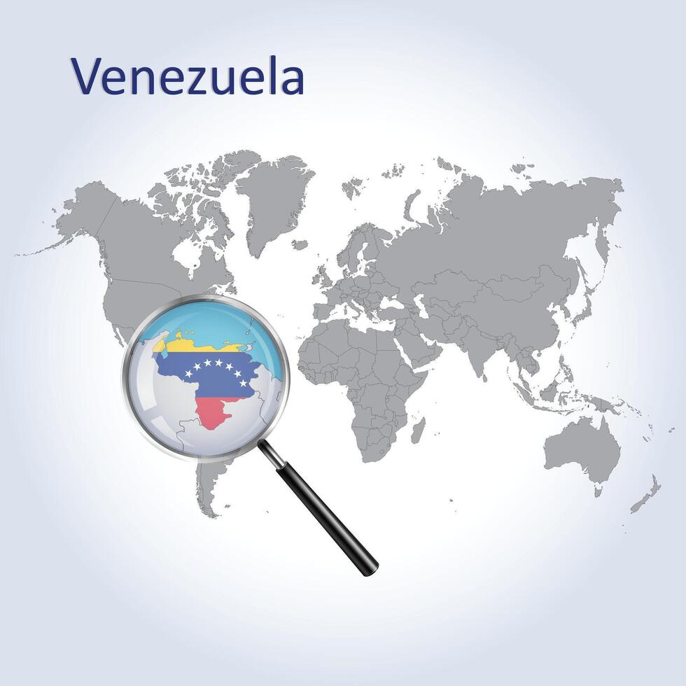 magnificado mapa Venezuela con el bandera de Venezuela ampliación de mapas, vector Arte