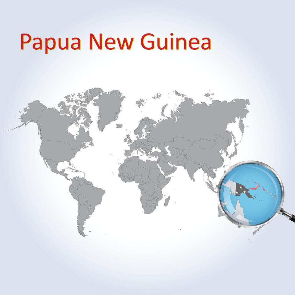 Magnified map Papua New Guinea with the flag of Papua New Guinea enlargement of maps, Vector art