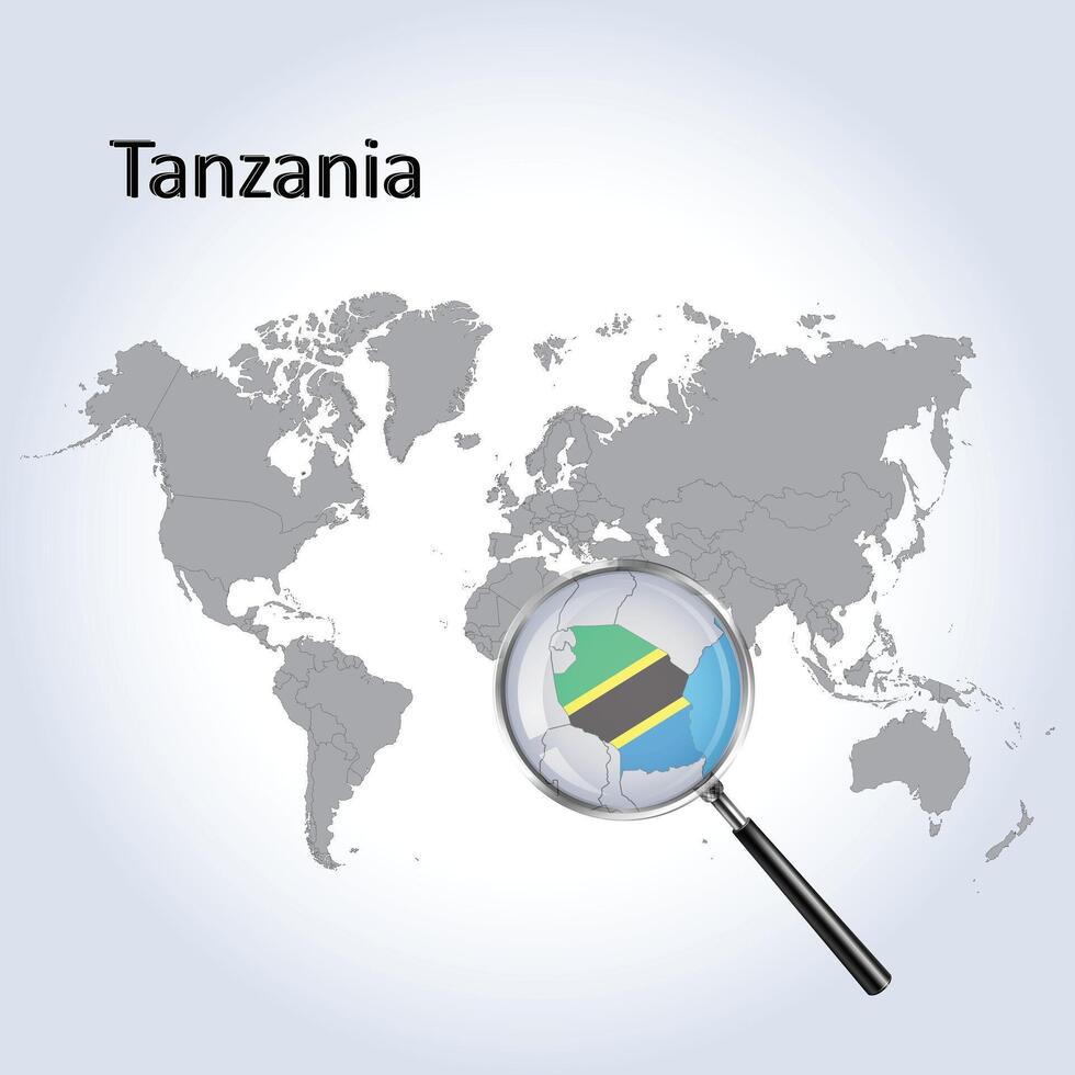 Magnified map Tanzania with the flag of Tanzania enlargement of maps, Vector art