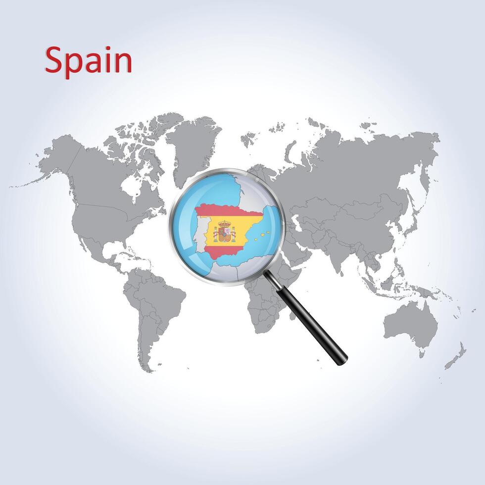 Magnified map Spain with the flag of Spain enlargement of maps, Vector Art