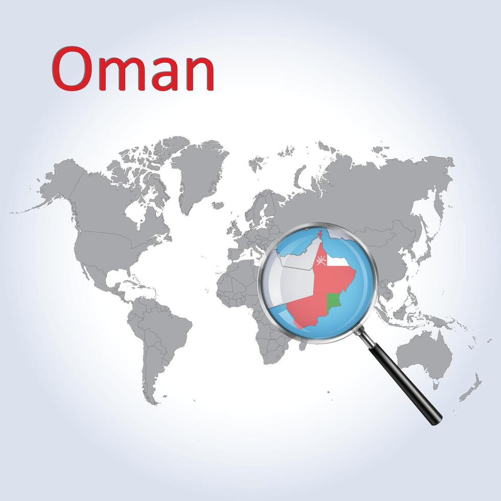 Magnified map Oman with the flag of Oman enlargement of maps, Vector art