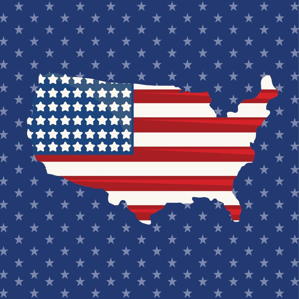 americano bandera en americano mapa azul antecedentes con blanco estrellas vector Arte
