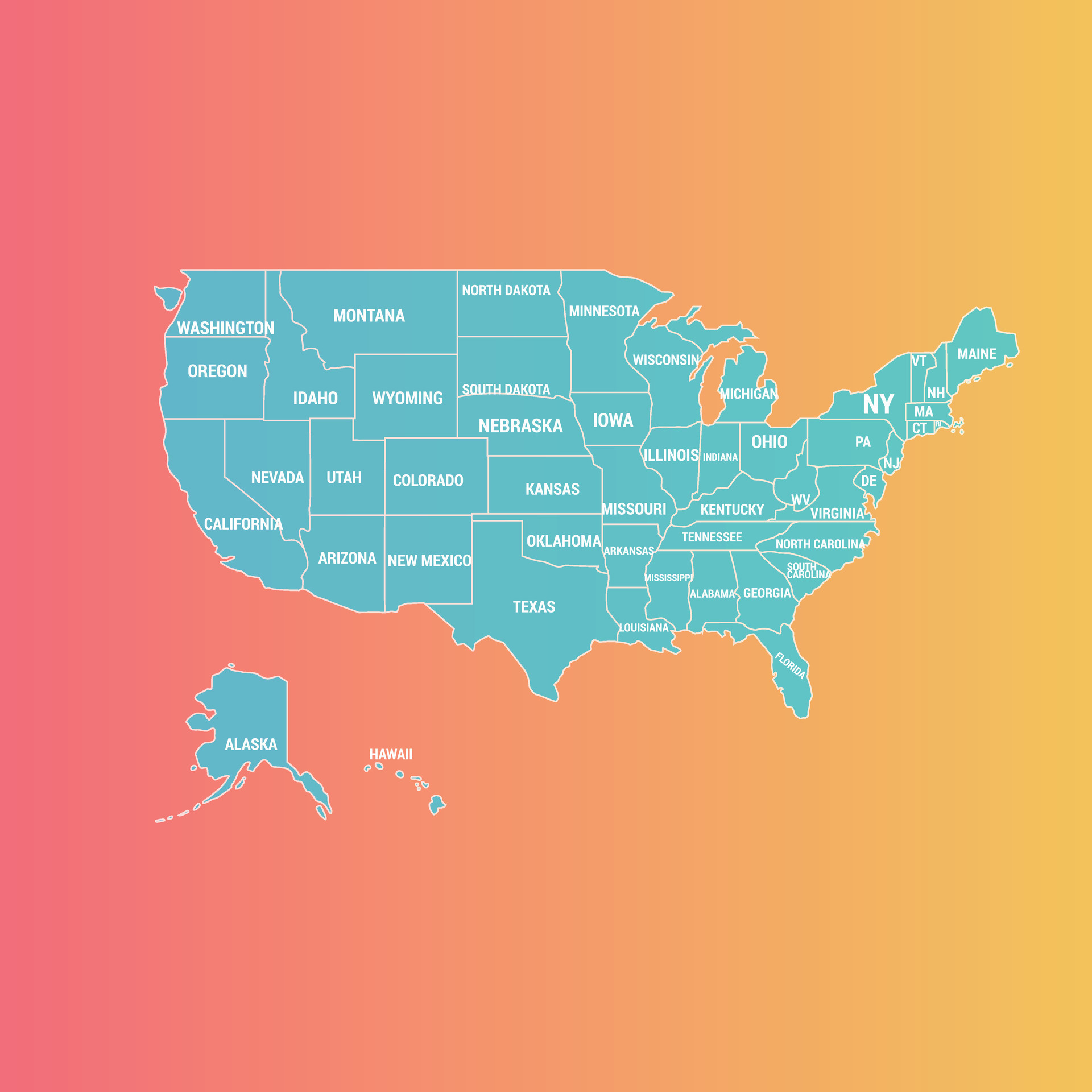 Blue American Map and All States Name With Colorful Background Vector