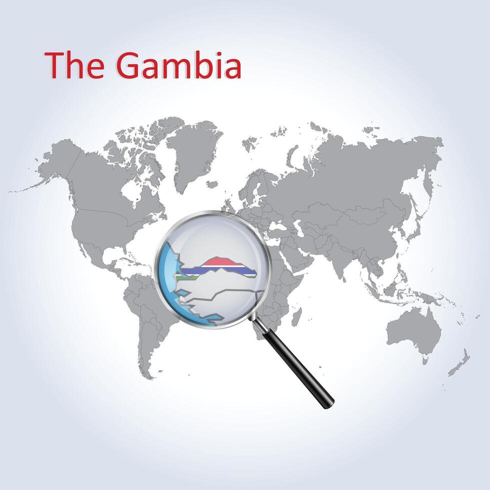 Magnified map Gambia with the flag of Gambia enlargement of maps, Vector art