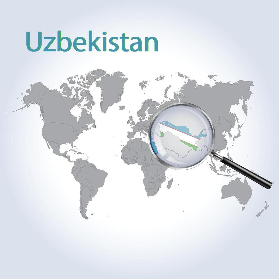 Magnified map Uzbekistan with the flag of Uzbekistan enlargement of maps, Vector Art
