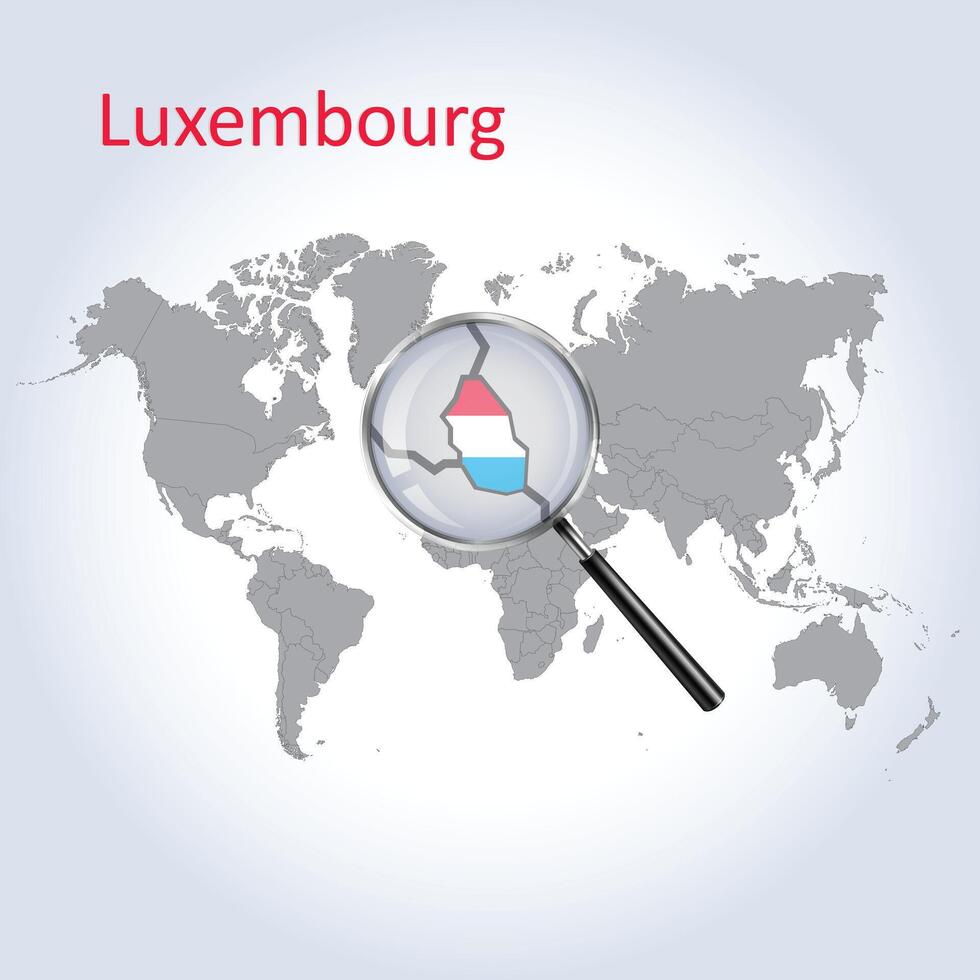 Magnified map Luxembourg with the flag of Luxembourg enlargement of maps, Vector Art