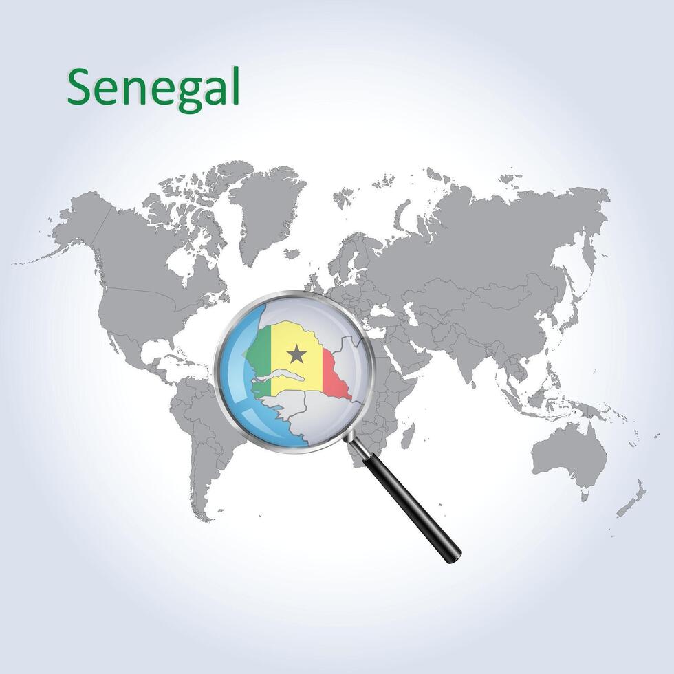Magnified map of Senegal with the flag of Senegal enlargement of maps, Vector art