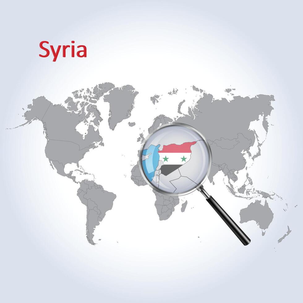 Magnified map of Syria with the flag of Syria enlargement of map, Vector file