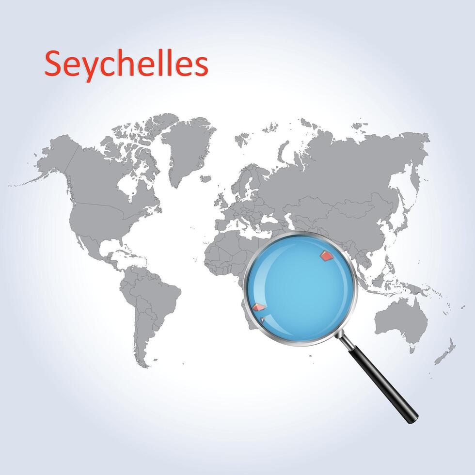 Magnified map Seychelles with the flag of Seychelles enlargement of maps, Vector Art