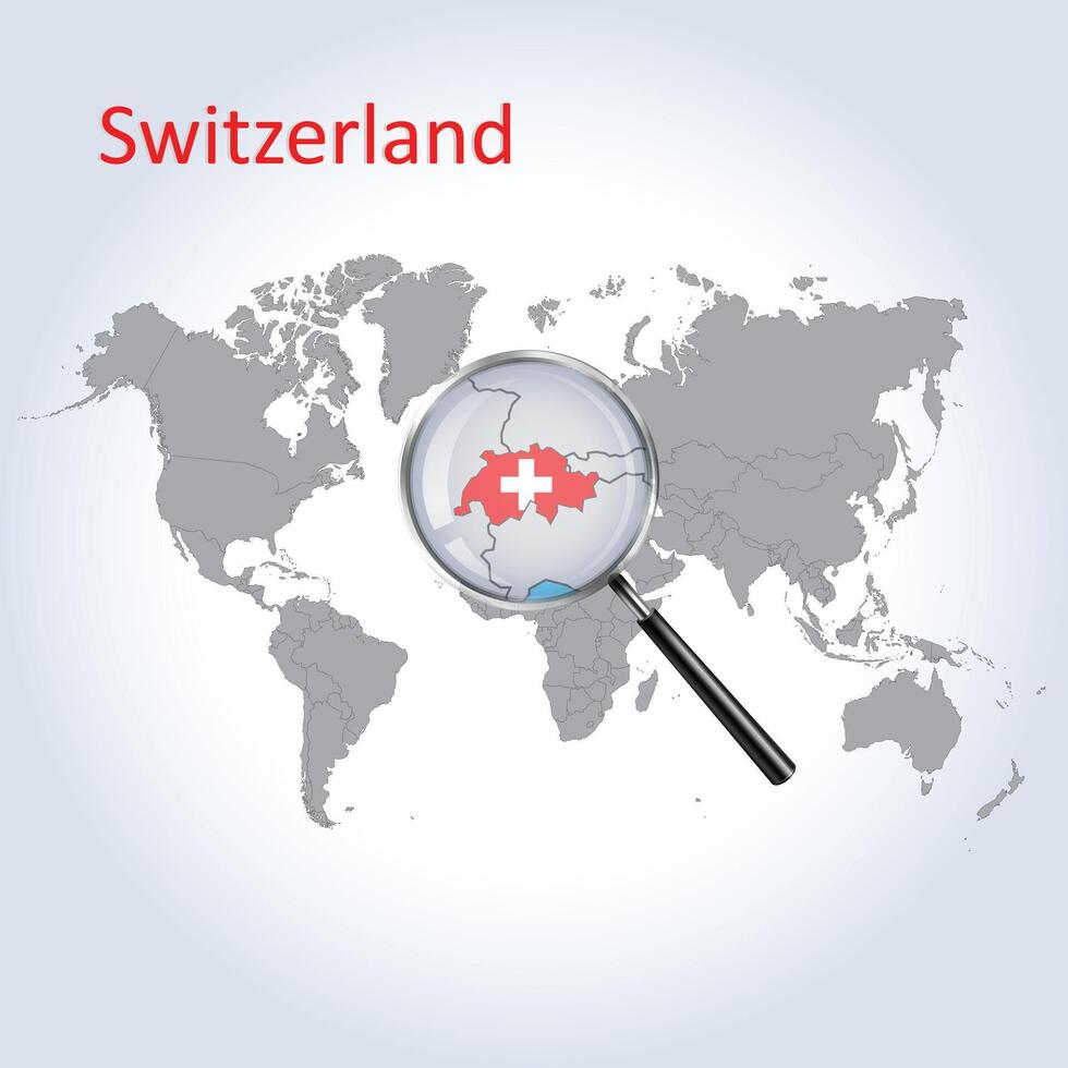 Magnified map Switzerland with the flag of Switzerland enlargement of maps Vector Art