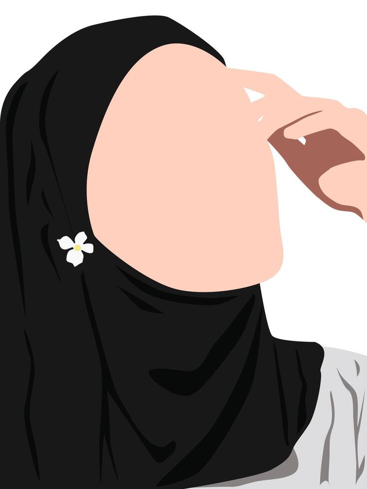 plano ilustración de cerca arriba ver de musulmán mujer en negro hijab vector