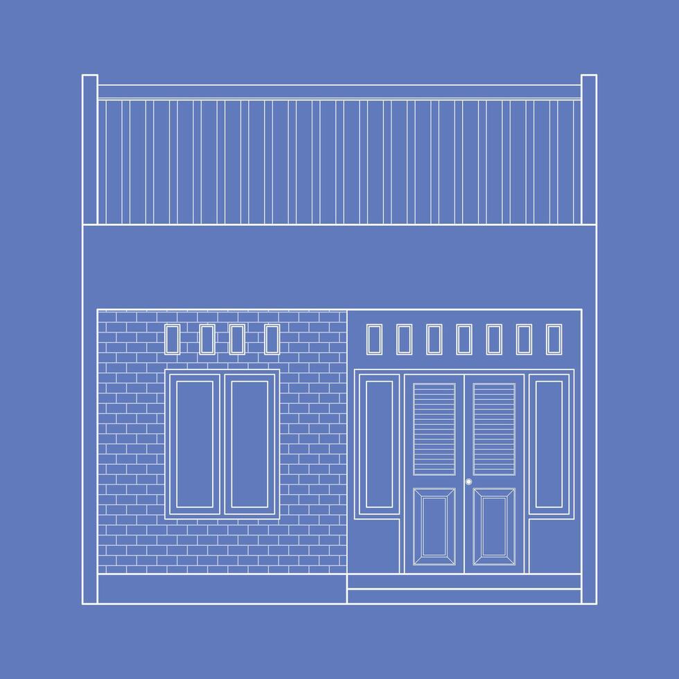 Wireframe blueprint drawing of 2D house - Vector illustration. vector eps 10