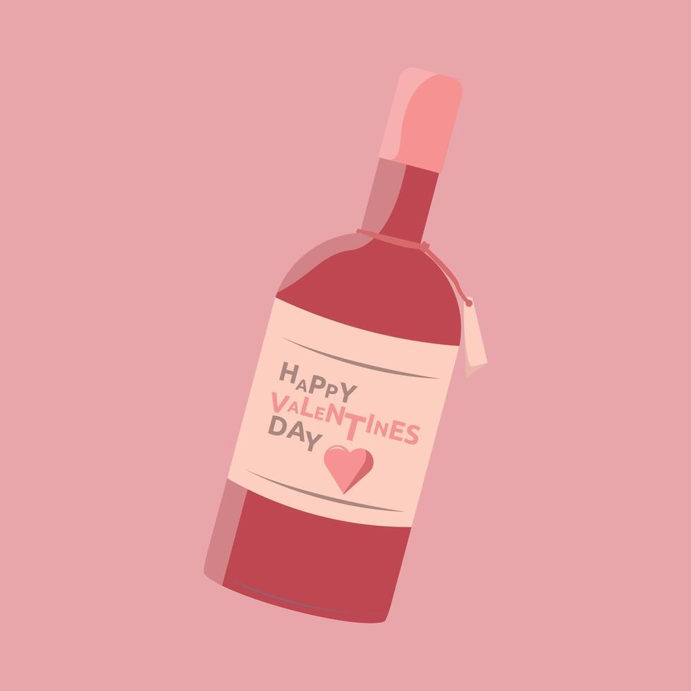 san valentin vino con contento san valentin día etiqueta. vector ilustración de botella