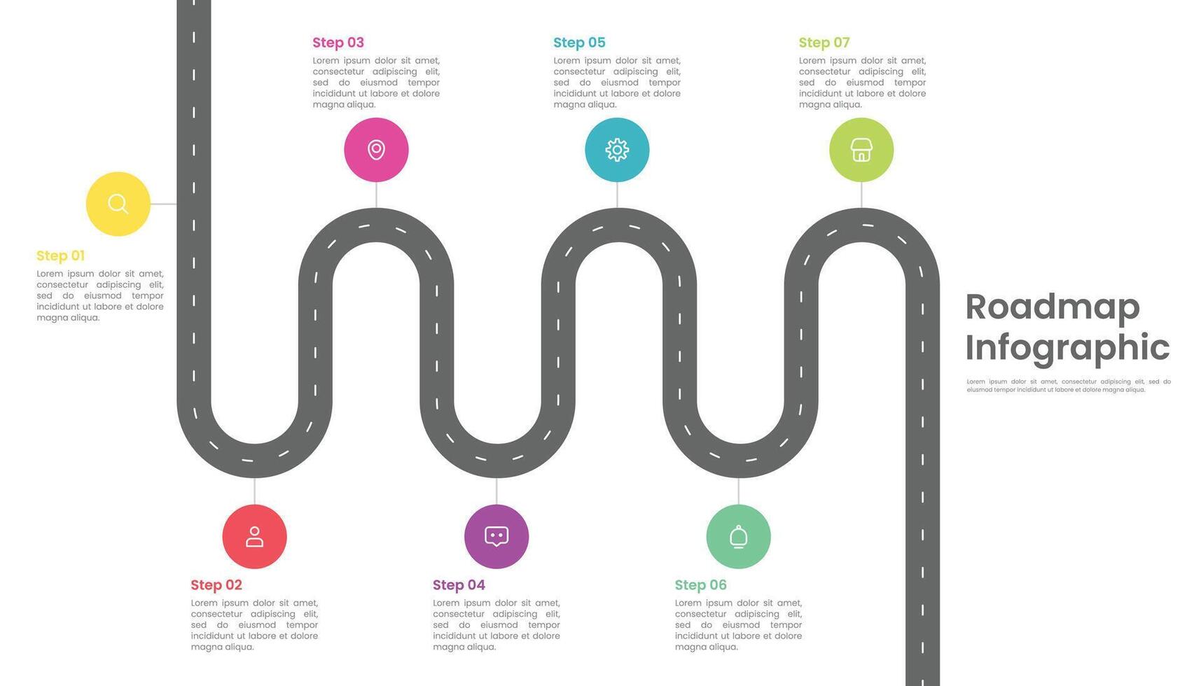 Roadmap infographic template design with 7 steps and icons vector