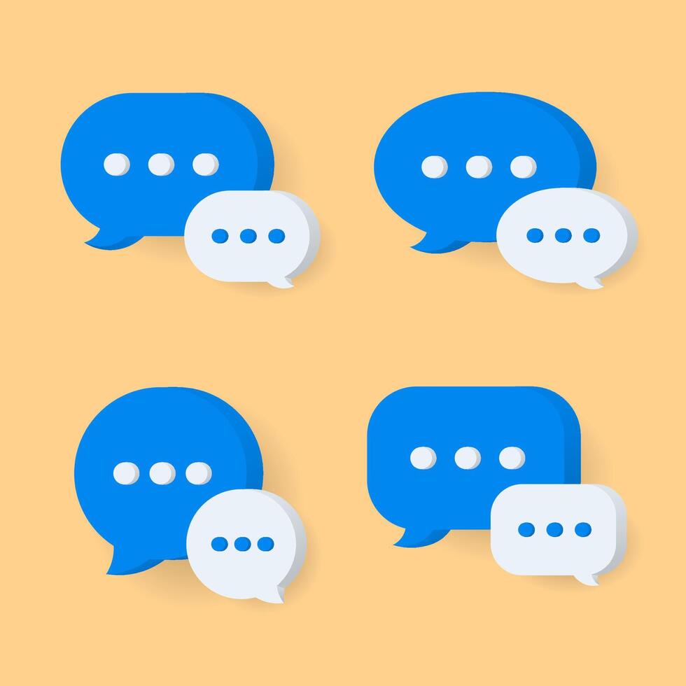 Minimal white blue chat bubbles on yellow background. concept of social media messages and chat conversation. vector