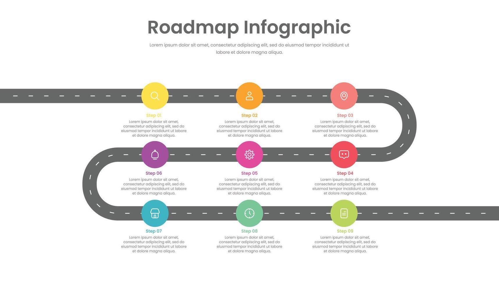 mapa vial infografía modelo diseño con 9 9 pasos y íconos vector