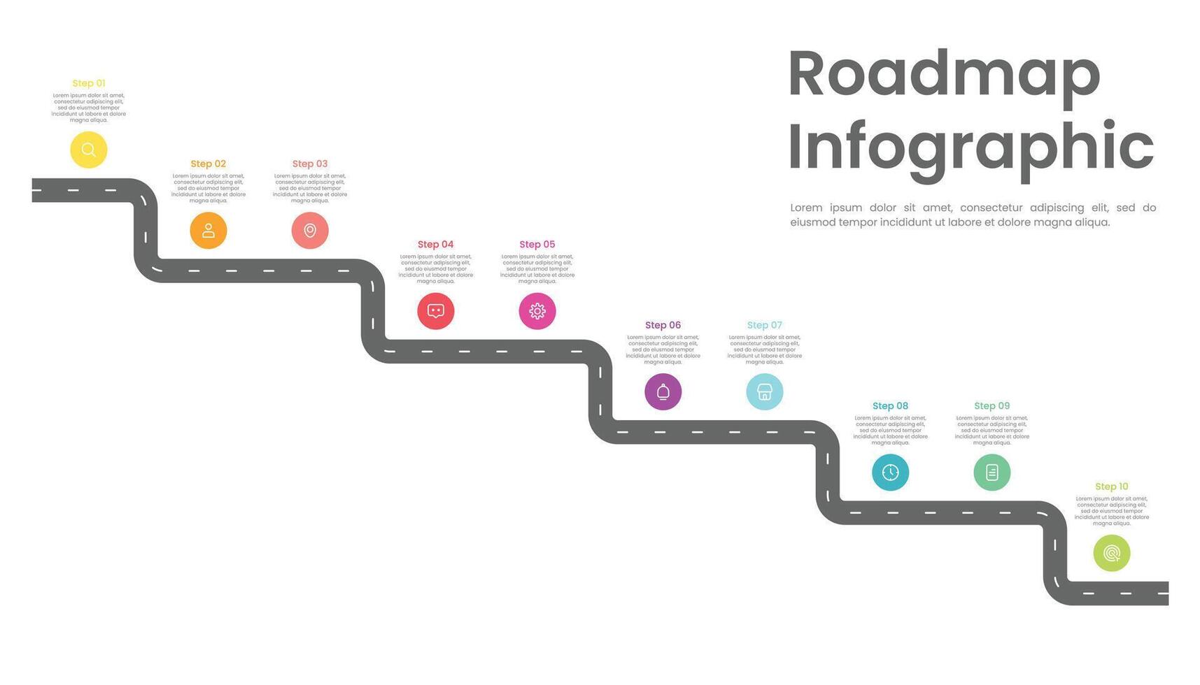 mapa vial infografía modelo diseño con 10 pasos y íconos vector