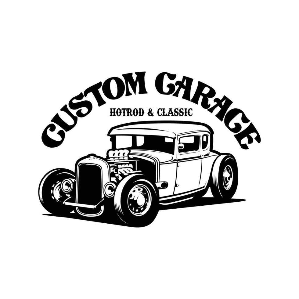 Custom Garage Hot Rod and Classic Car Logo Vector. Best for Mechanic and Custom Garage Related Industry vector