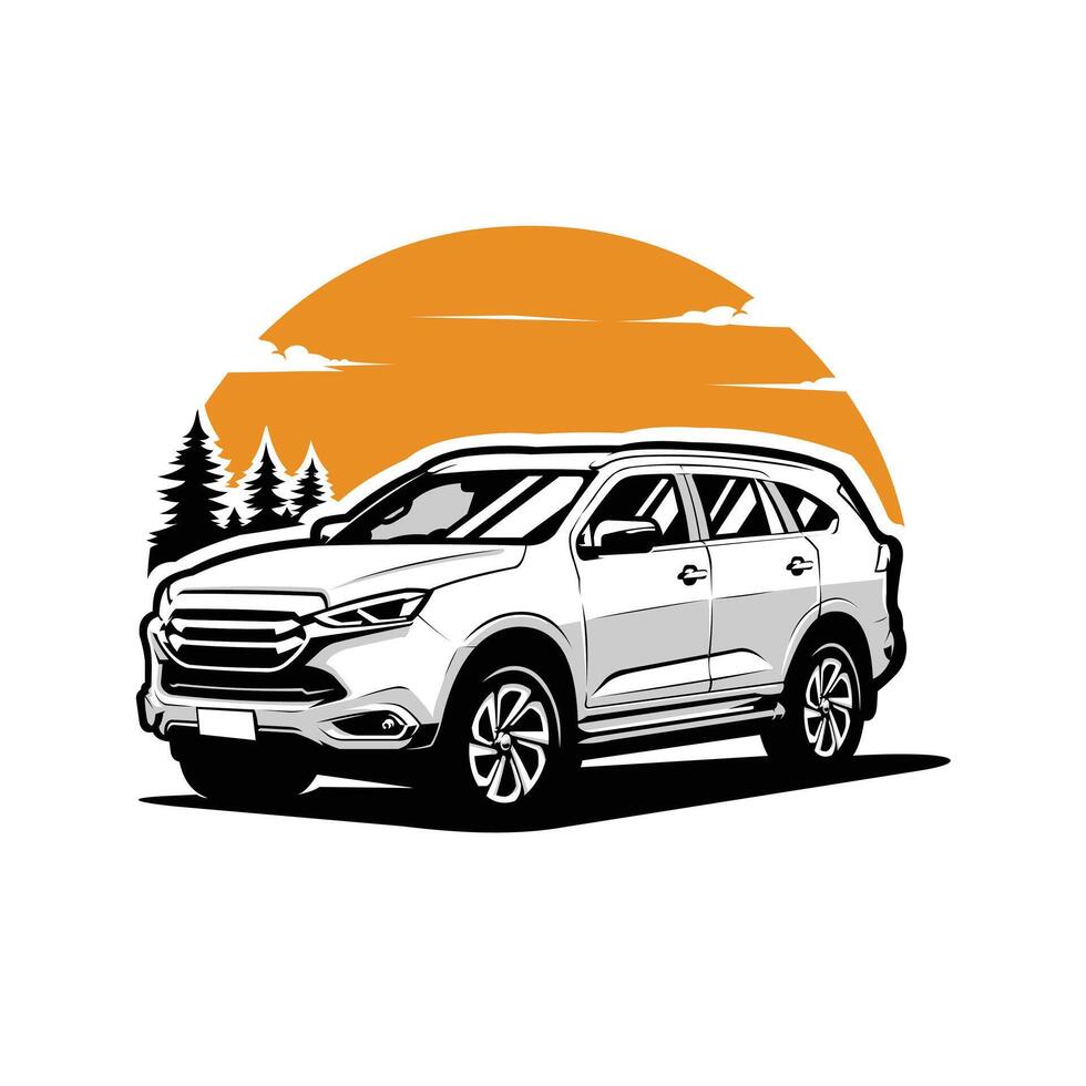 Adventure SUV Truck In Outdoor Vector Art Illustration. Best for Travel and Automotive Related Industry