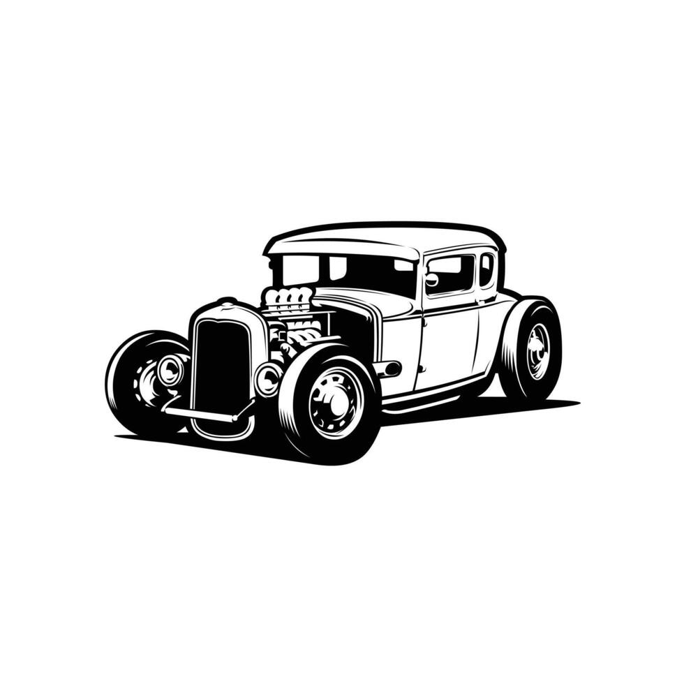 Monochrome silhouette of hot rod lowered car vector illustration. Best for mechanic and garage related industry