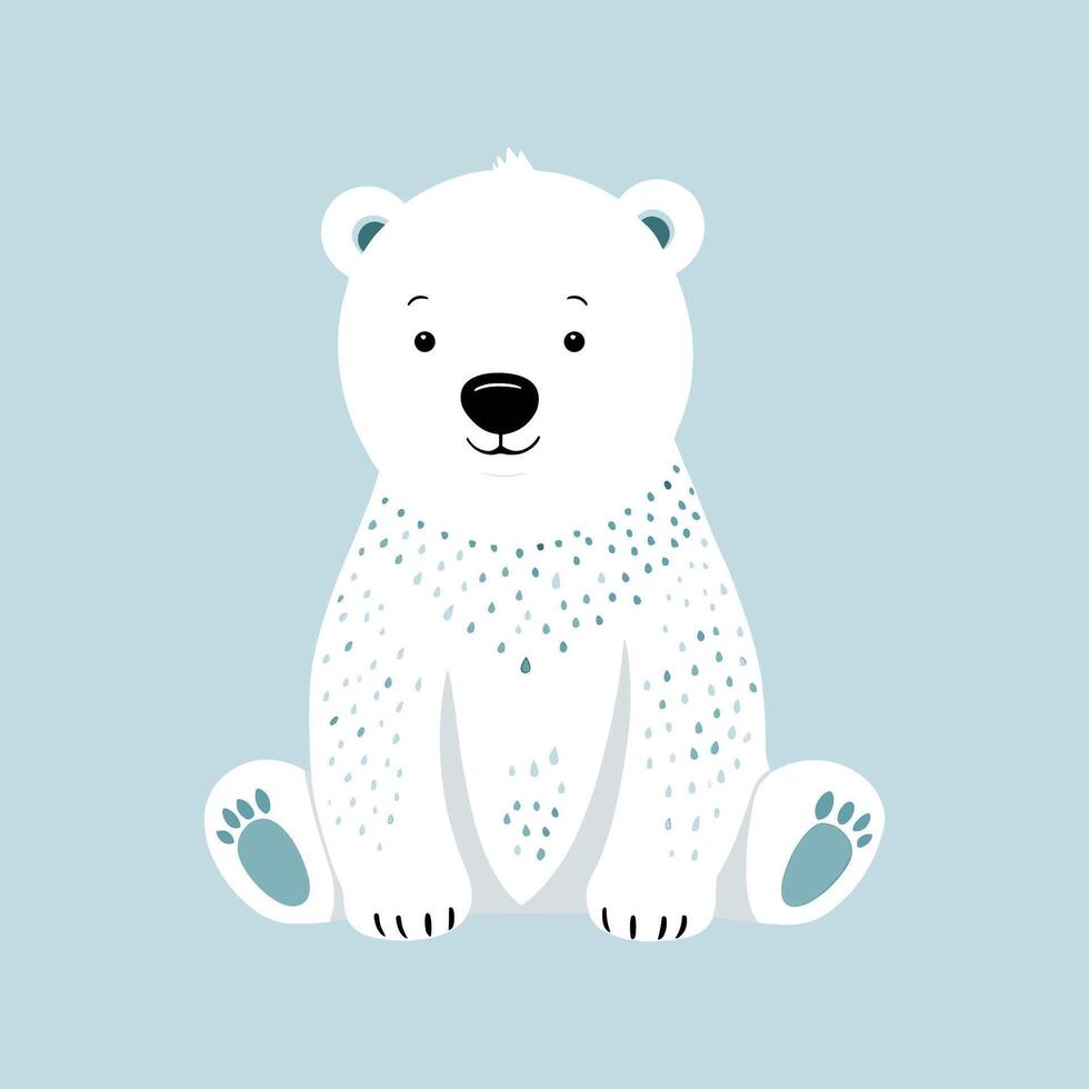 Cute polar bear illustration for kids. Winter animals clipart vector