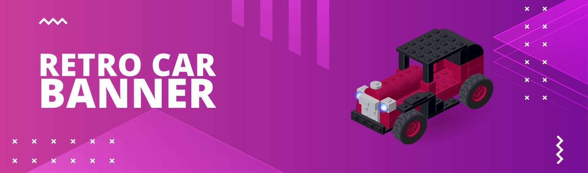 Banner with retro car for print and design. Vector illustration.