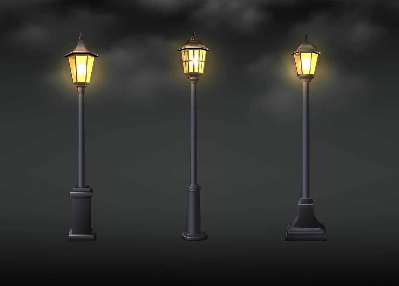3d realista vector icono ilustración. antiguo calle luces con fumar oscuro efecto.