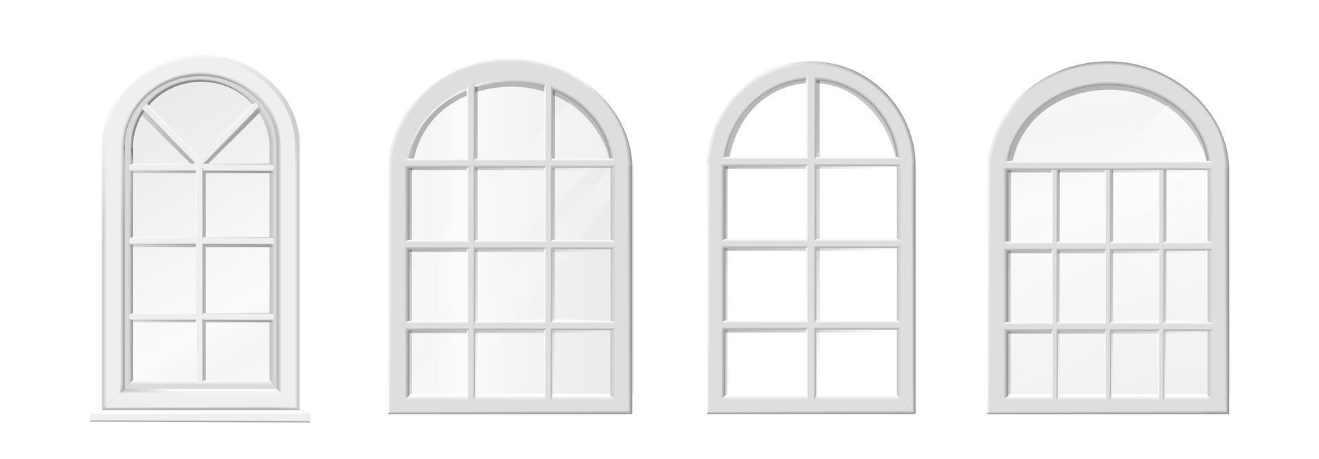3d realista vector icono ilustración. arqueado blanco madera ventanas aislado.