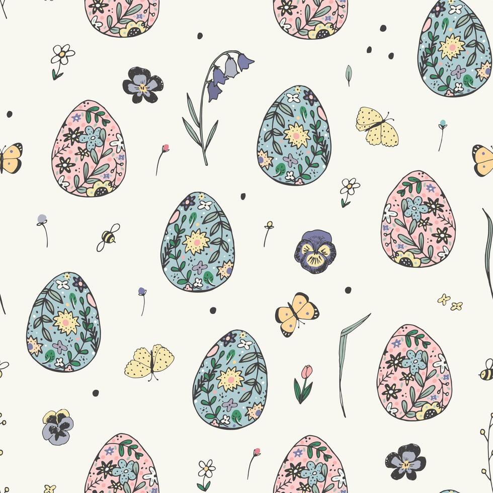 Easter eggs vector seamless pattern.