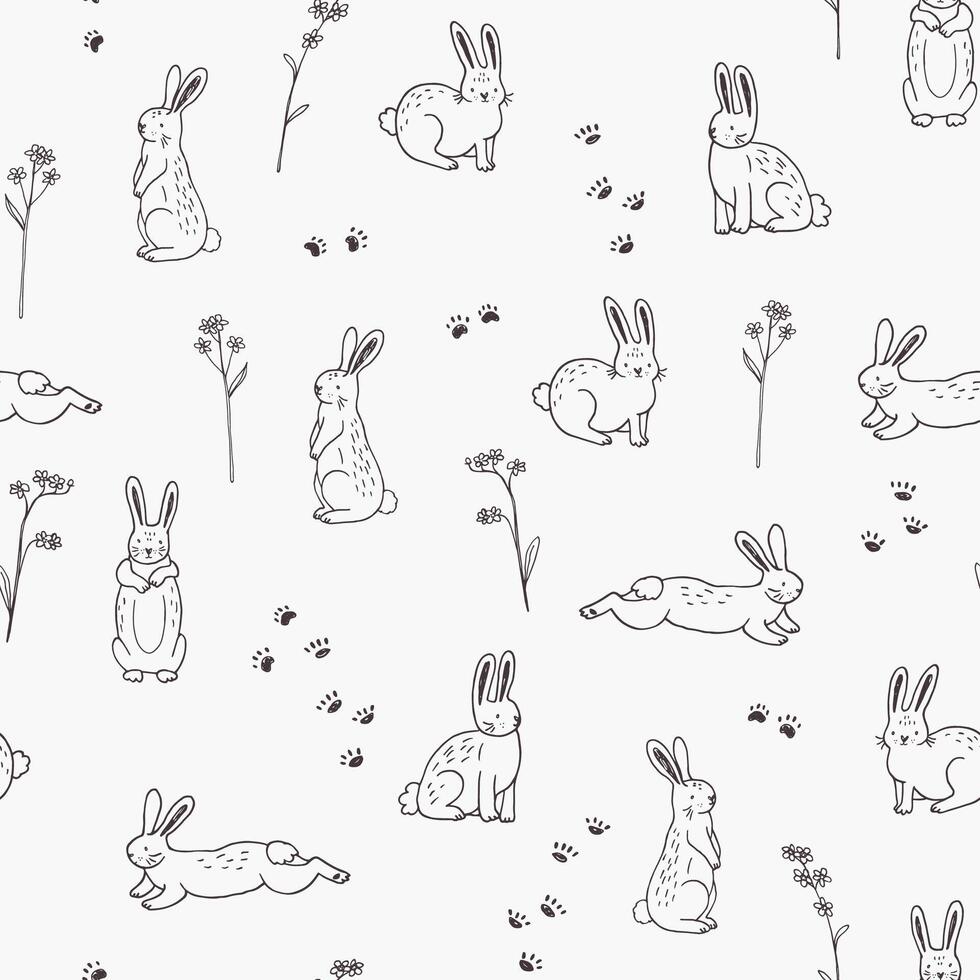 Easter rabbits vector seamless pattern.