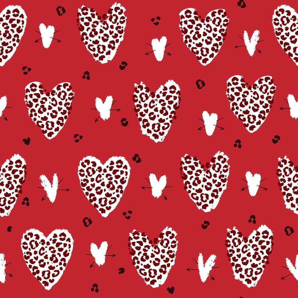 Seamless pattern with leopard print and hearts. Vector illustration.