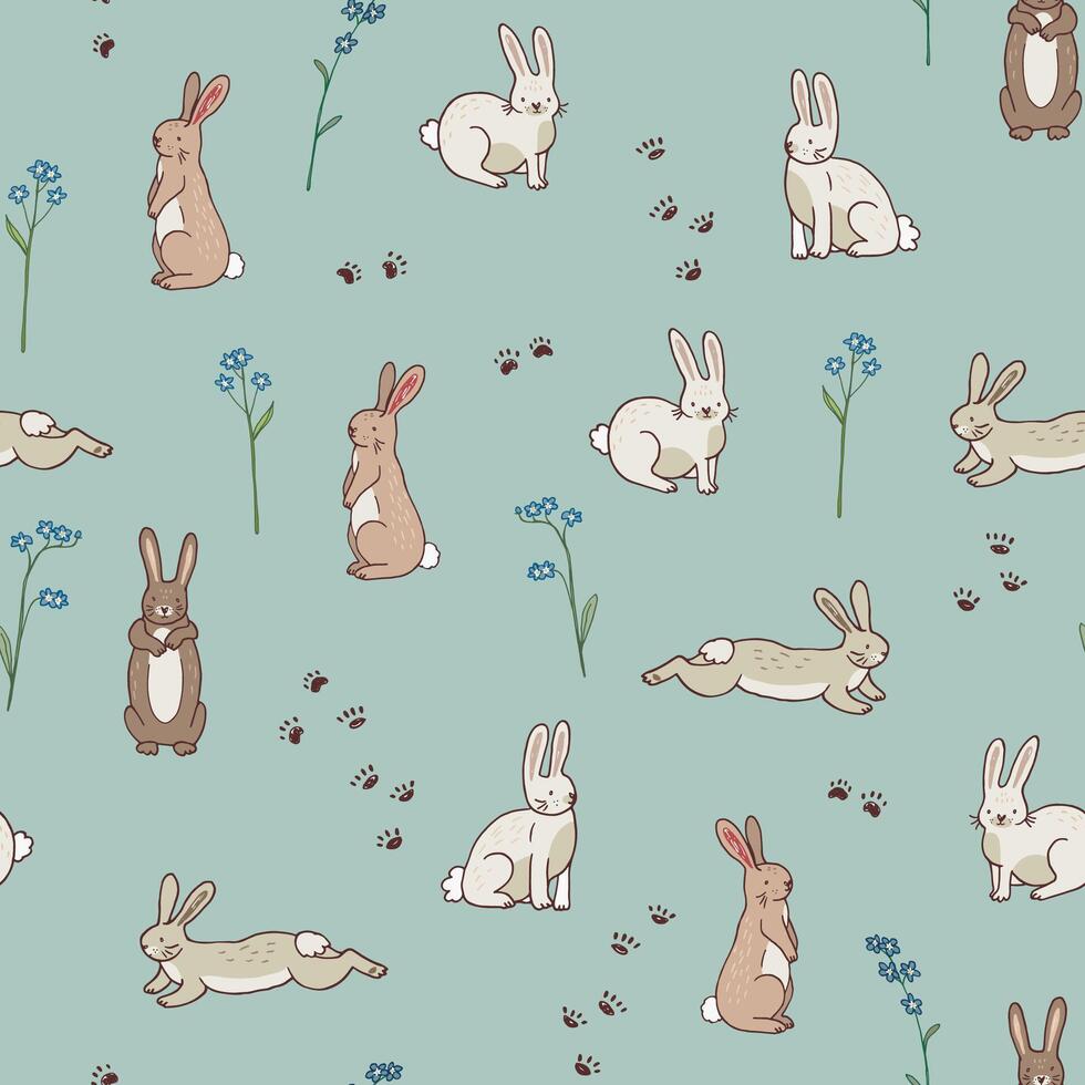 Easter rabbits vector seamless pattern.