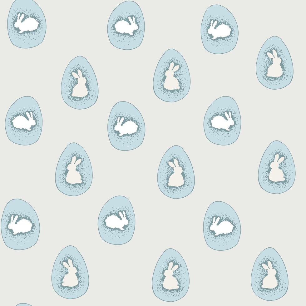 Easter rabbits silhouette eggs vector seamless pattern.