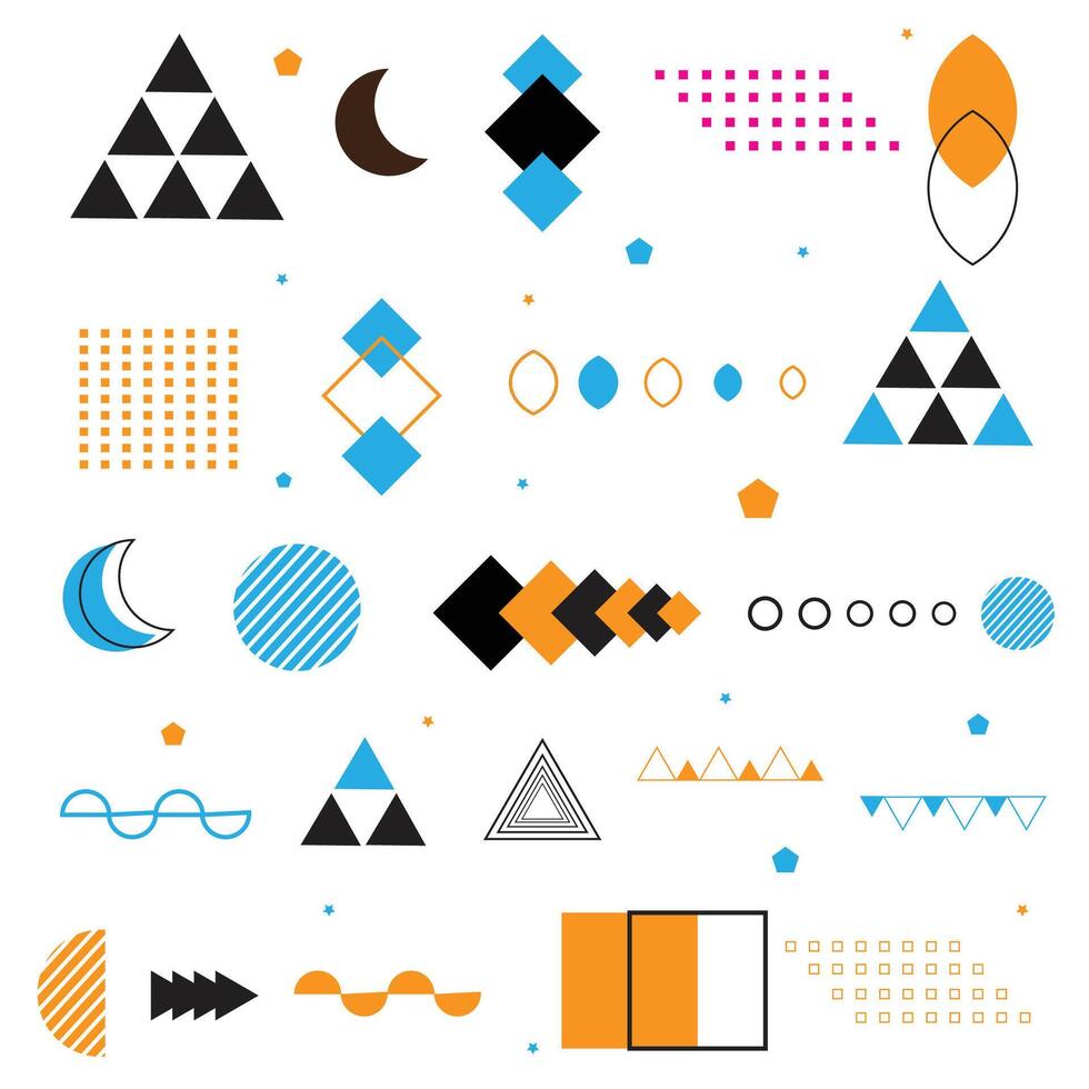 Modern Vector Geometric Shapes on A White Background Memphis Geometric Shapes