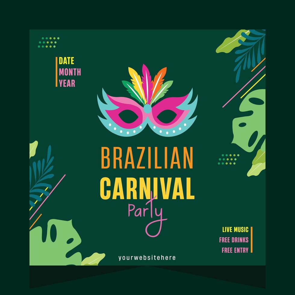 Brazilian Carnival Party Social Media Post Illustration Template vector