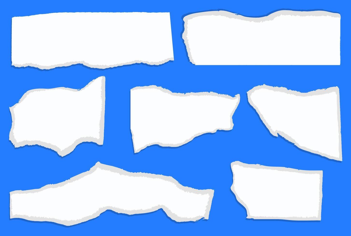 Collection of white clean torn pieces of paper. Realistic scraps of paper with torn edges. Templates for notes, memos and notes. Vector illustration