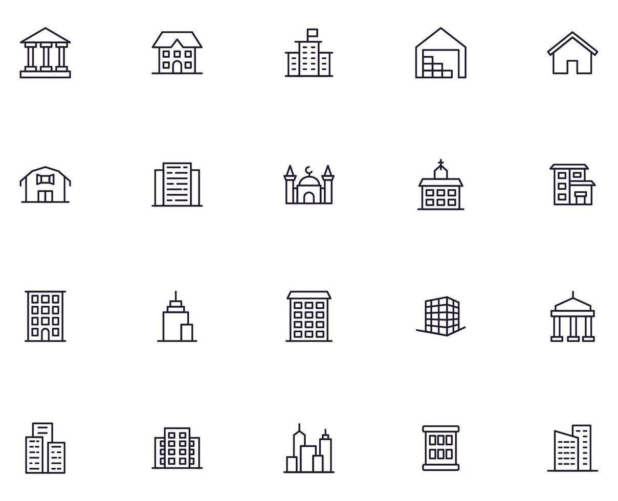 Building concept. Building line icon set. Collection of vector signs in trendy flat style for web sites, internet shops and stores, books and flyers. Premium quality icons isolated on white background