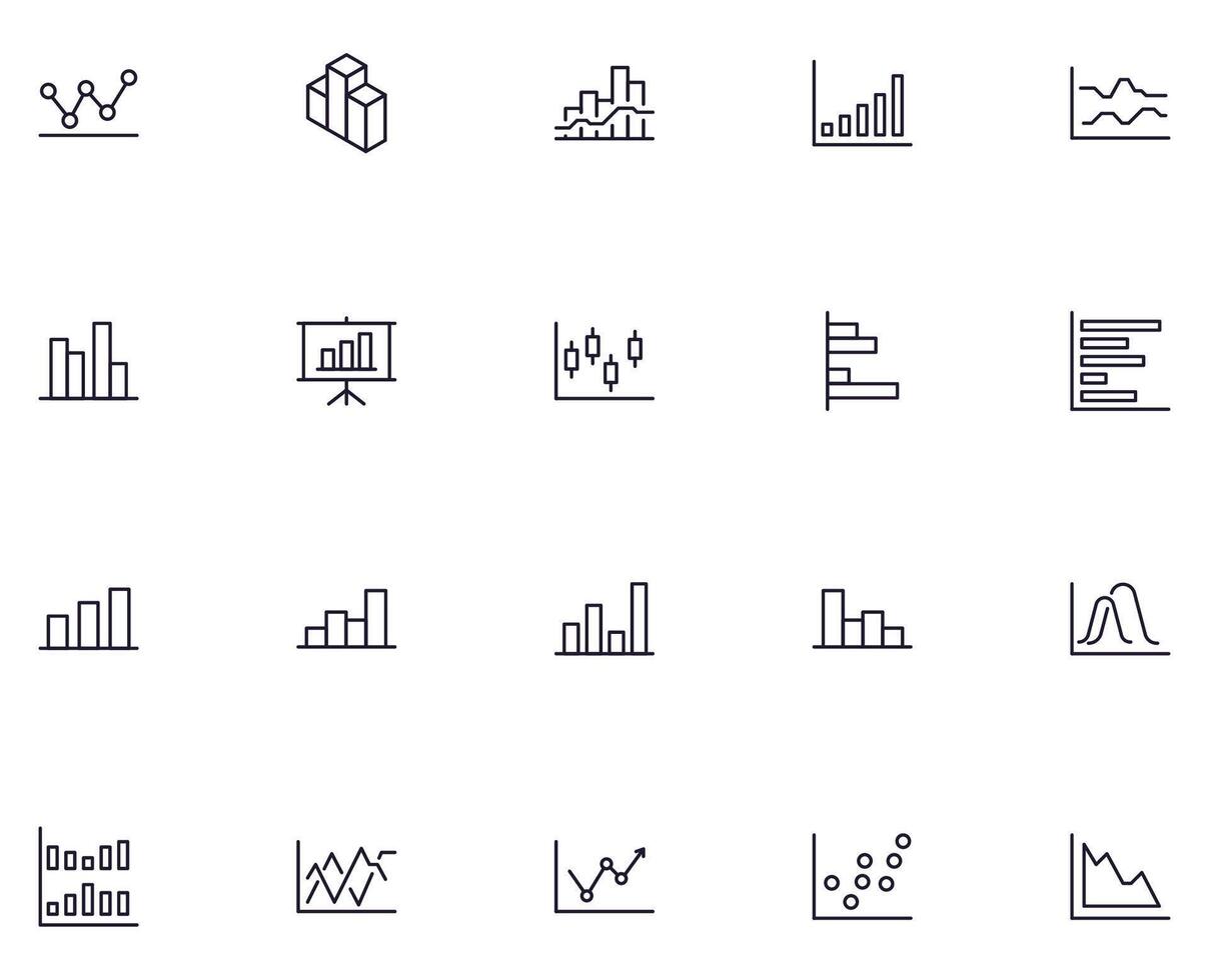 Chart concept. Chart line icon set. Collection of vector signs in trendy flat style for web sites, internet shops and stores, books and flyers. Premium quality icons isolated on white background