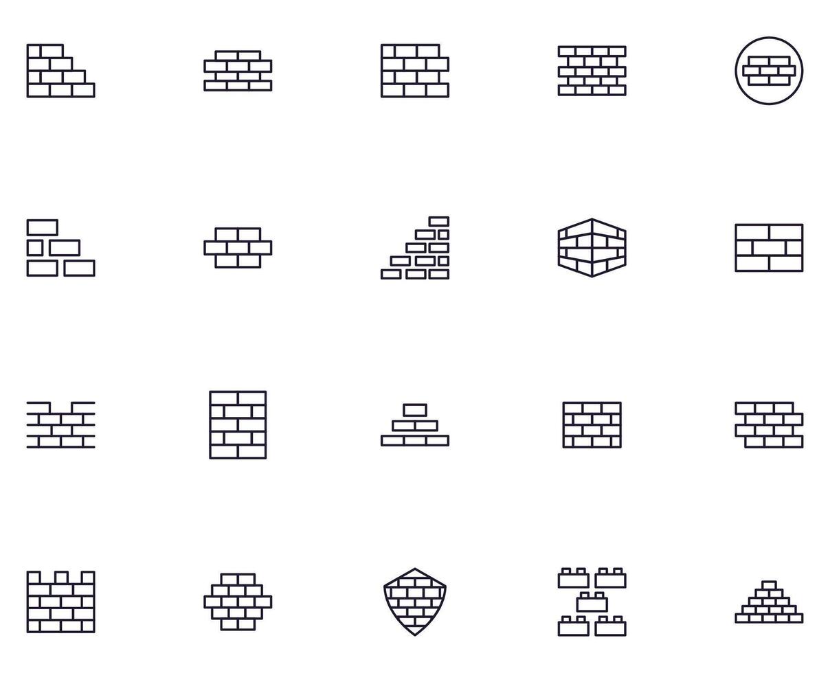 Collection of modern brick outline icons. Set of modern illustrations for mobile apps, web sites, flyers, banners etc isolated on white background. Premium quality signs. vector