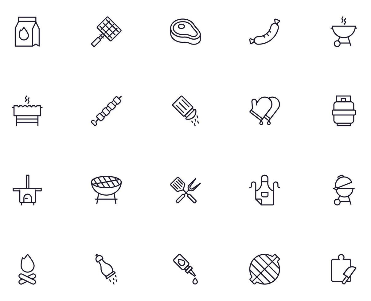 BBQ concept. Collection of modern high quality bbq line icons. Editable stroke. Premium linear symbol for web sites, flyers, banners, online shops and companies. vector