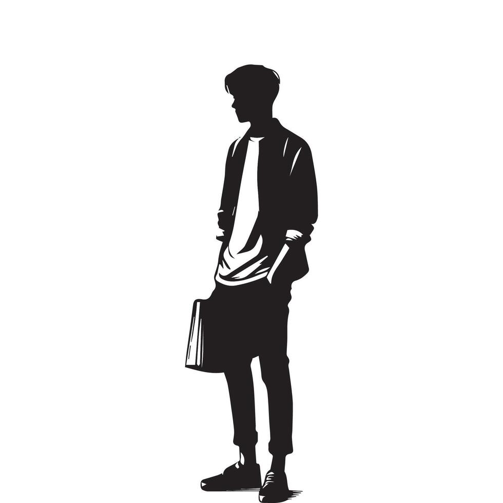Vector silhouette of a man in a business suit standing, black color isolated on white background