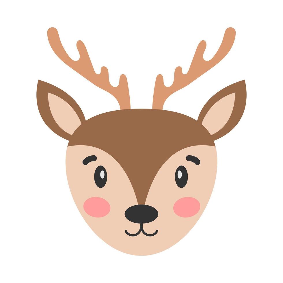 Cartoon deer. The head of a deer. Cute illustration of a deer face. Vector illustration.