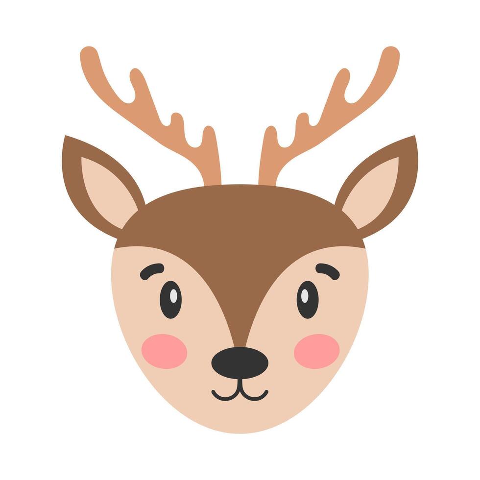 Cartoon deer. The head of a deer. Cute illustration of a deer face. Vector illustration.