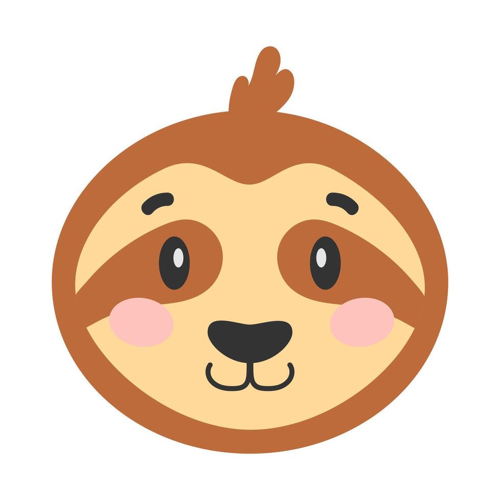 Cartoon sloth. Sloth's head. Cute illustration of a sloth's face. Vector illustration.