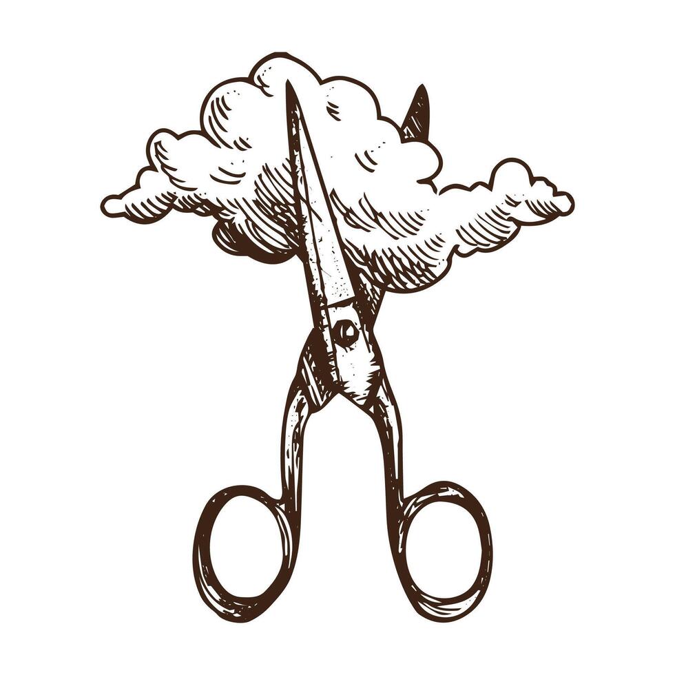 Reducing carbon dioxide emissions, linear icon, scissors cut CO2 cloud. Line with editable stroke vector